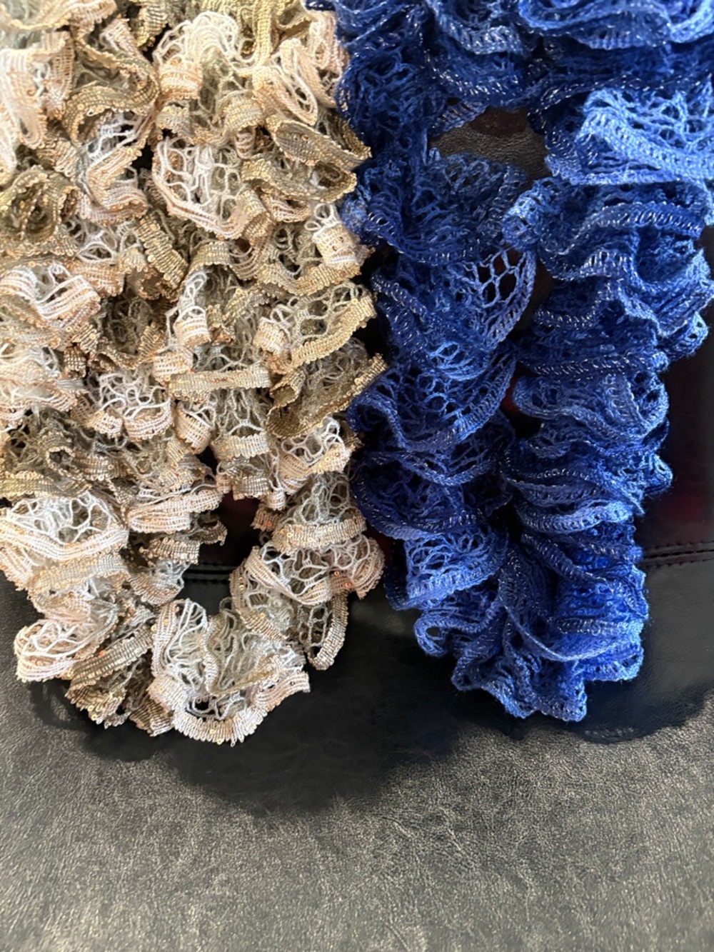 Ruffled Lace Scarves in Beige & Royal Blue